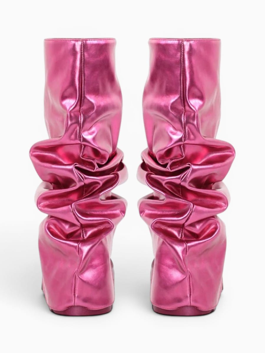 Amara Shoes Platform Pleated Fold Over Mid Calf Boots