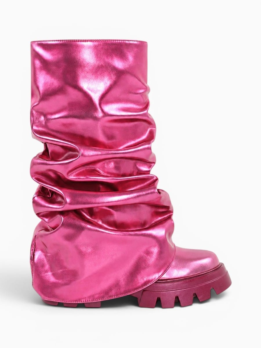 Amara Shoes Platform Pleated Fold Over Mid Calf Boots