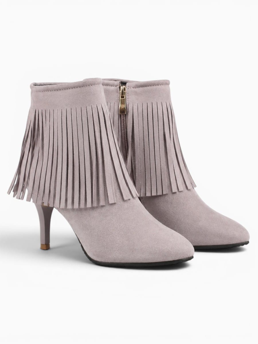 Amara Shoes Platform Pointed Toe Ankle Boot Tassel Zipper Heel