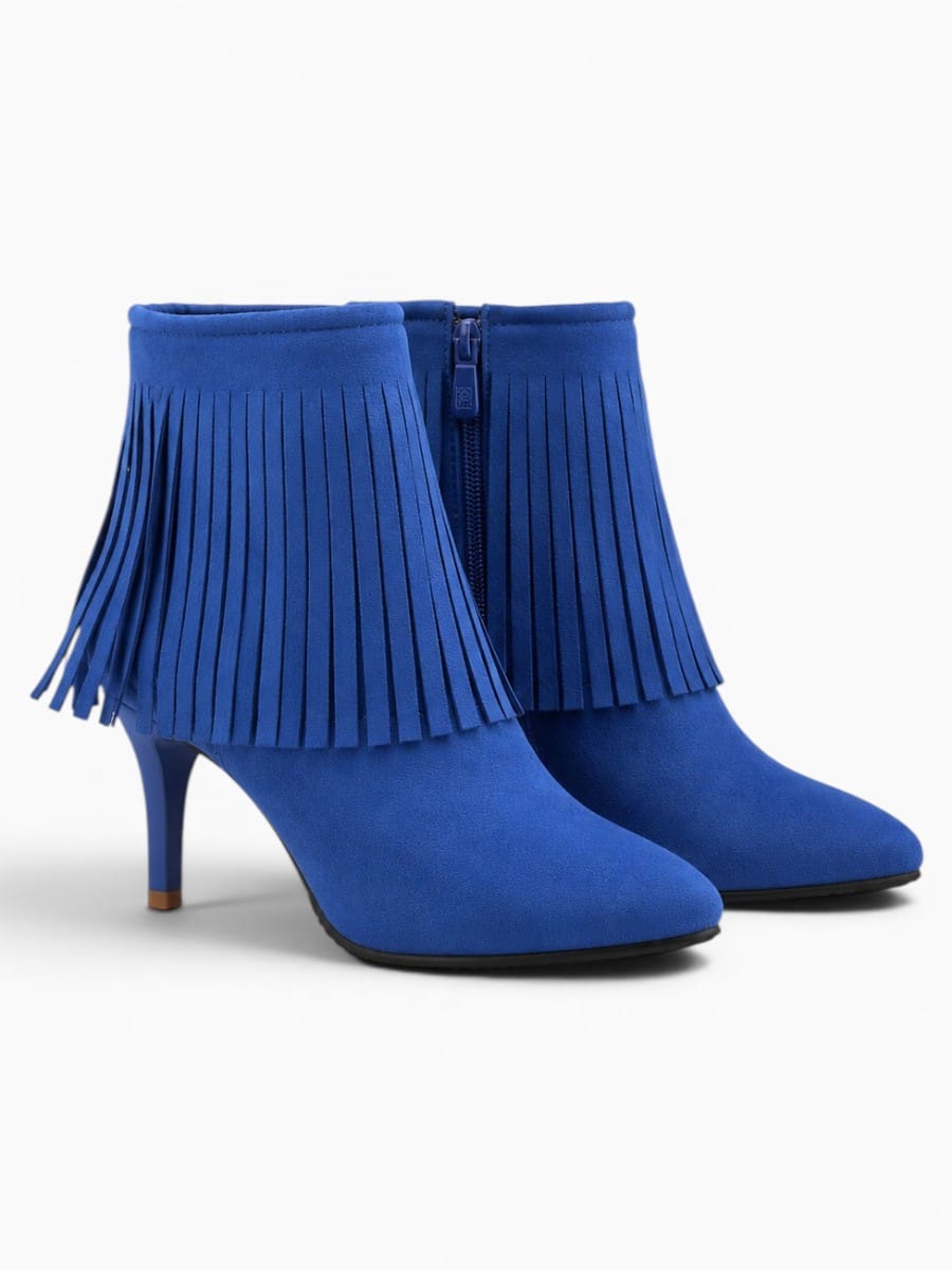 Amara Shoes Platform Pointed Toe Ankle Boot Tassel Zipper Heel
