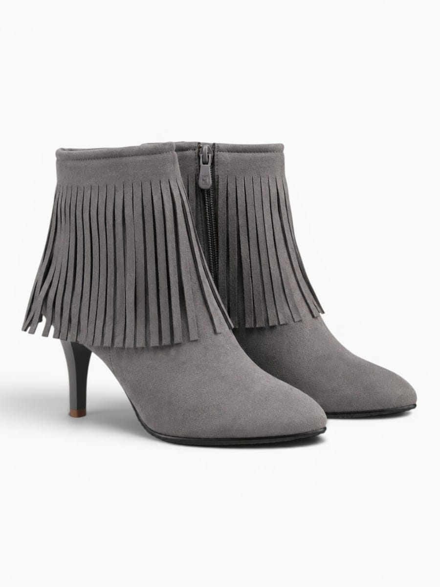Amara Shoes Platform Pointed Toe Ankle Boot Tassel Zipper Heel