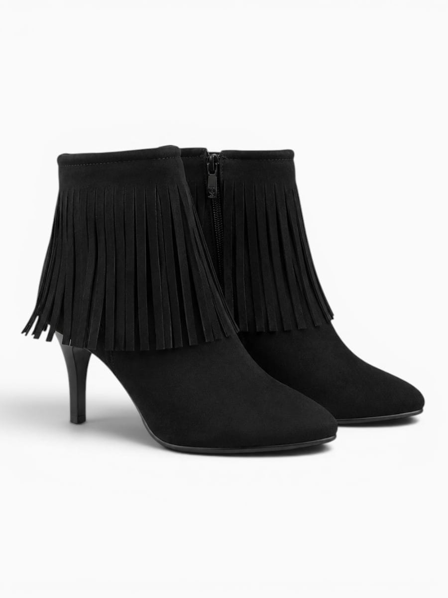 Amara Shoes Platform Pointed Toe Ankle Boot Tassel Zipper Heel