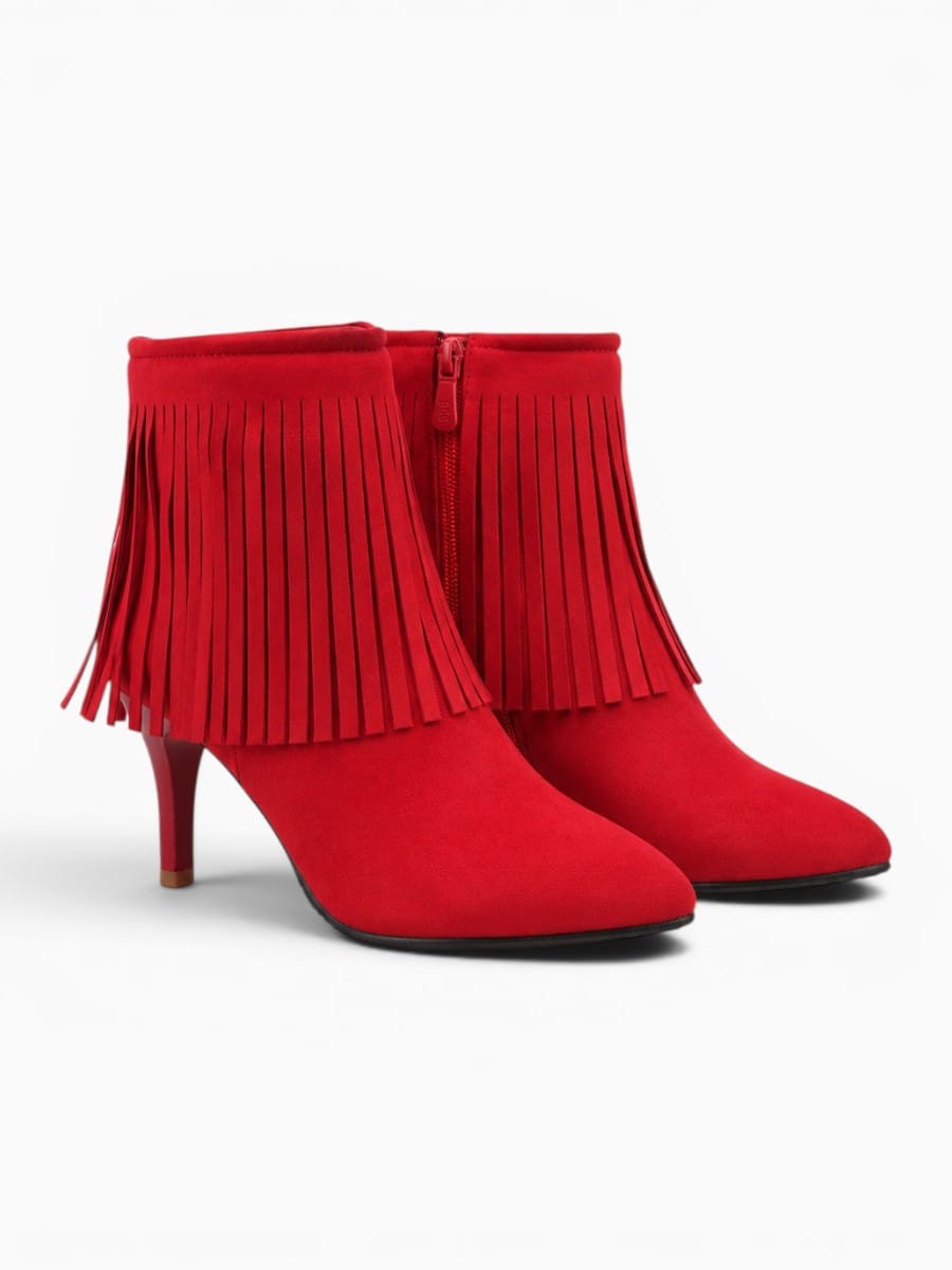 Amara Shoes Platform Pointed Toe Ankle Boot Tassel Zipper Heel