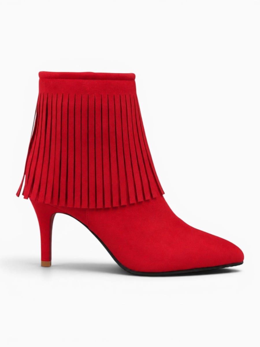 Amara Shoes Platform Pointed Toe Ankle Boot Tassel Zipper Heel
