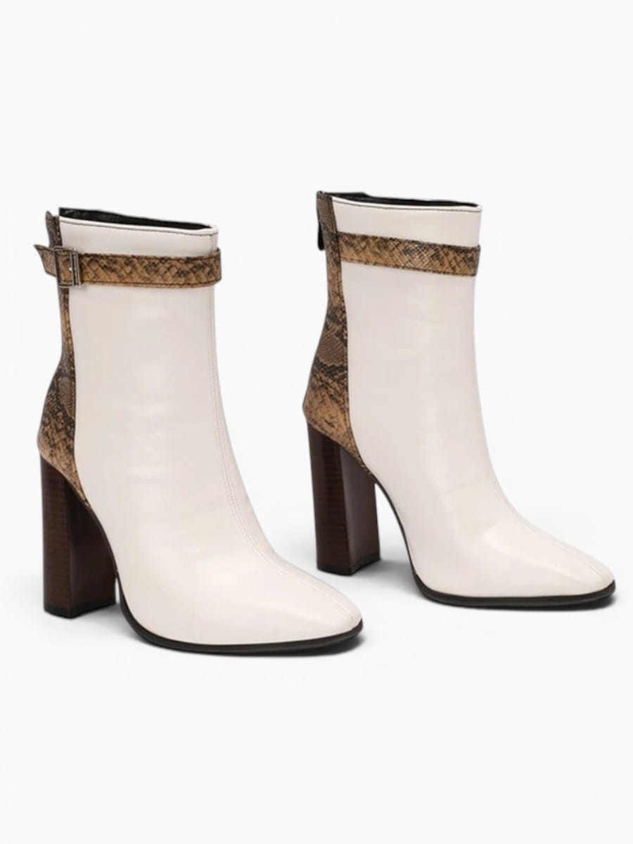 Amara Shoes Pointed Toe Back Zip Ankle Boot Chunky Heel