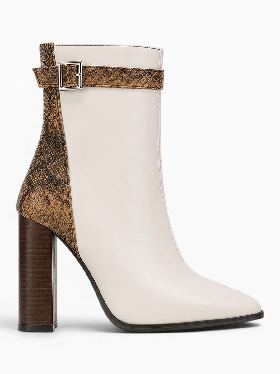 Amara Shoes Pointed Toe Back Zip Ankle Boot Chunky Heel