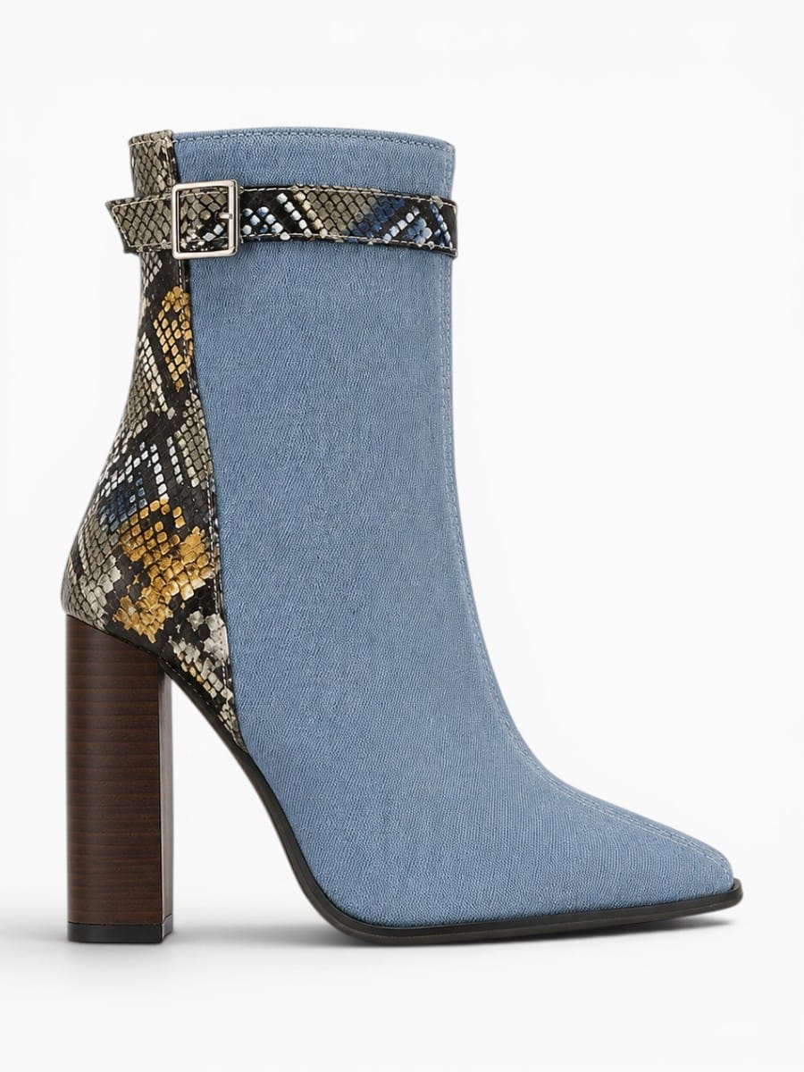 Amara Shoes Pointed Toe Back Zip Ankle Boot Chunky Heel