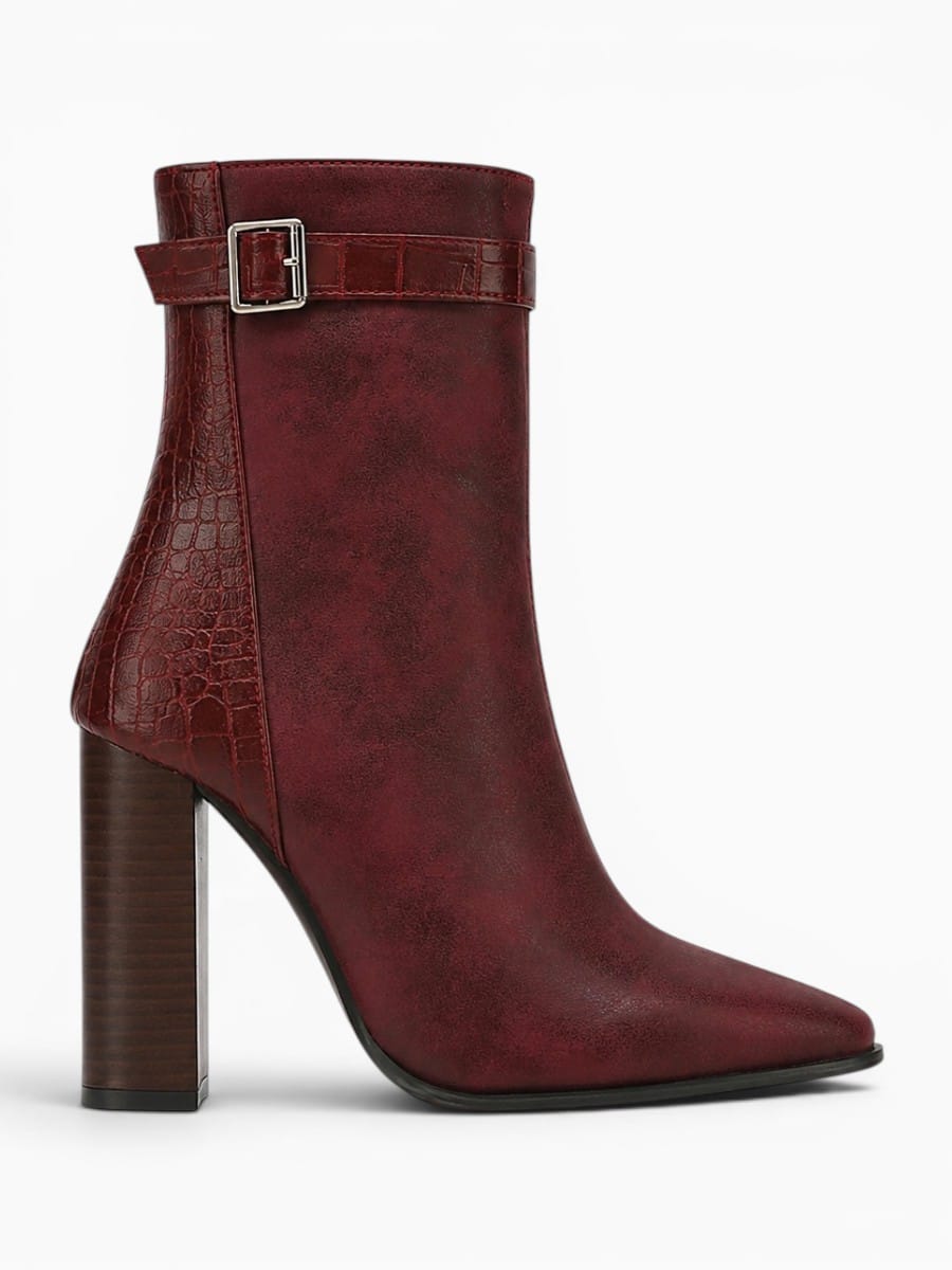Amara Shoes Pointed Toe Back Zip Ankle Boot Chunky Heel