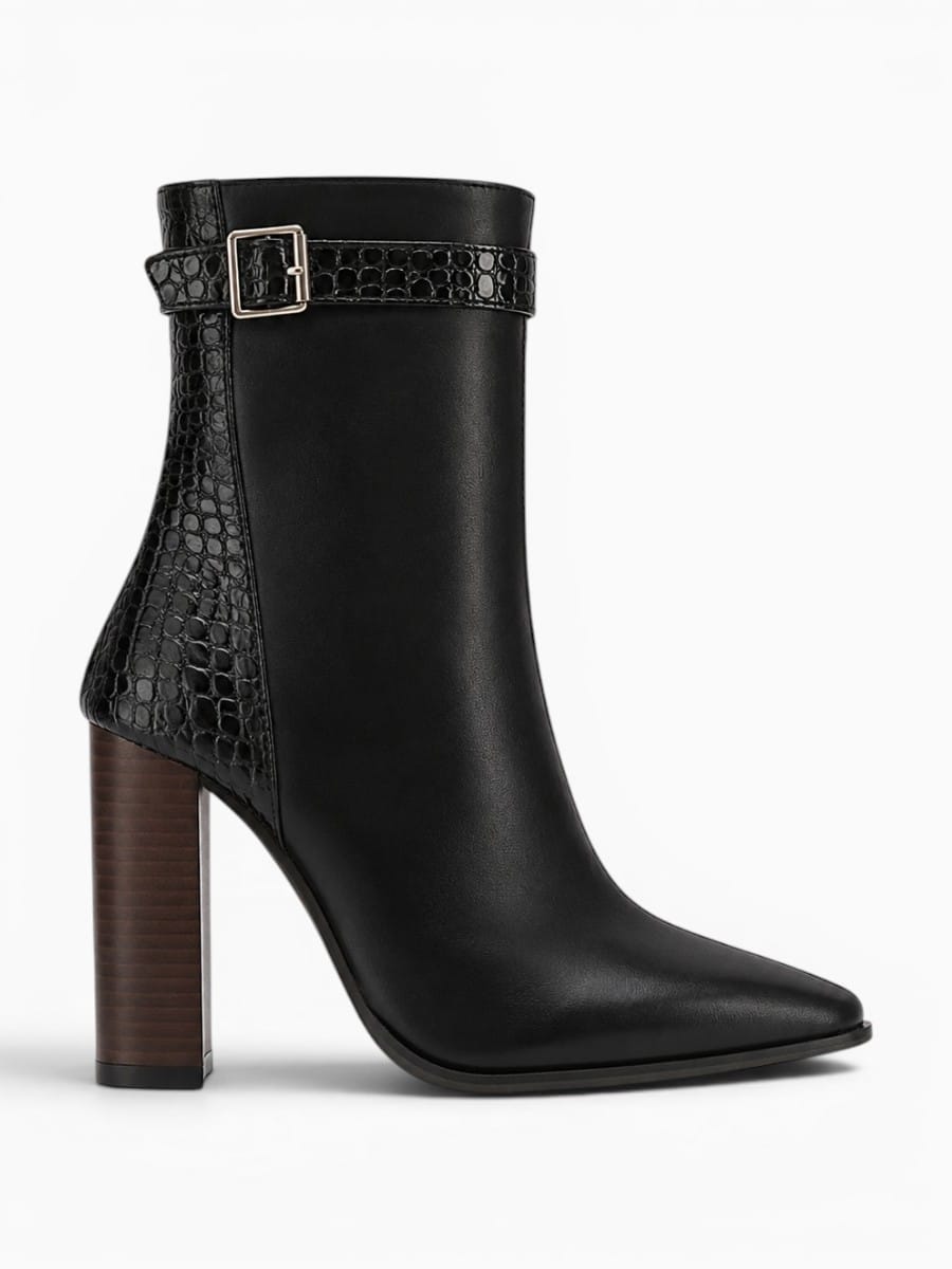 Amara Shoes Pointed Toe Back Zip Ankle Boot Chunky Heel
