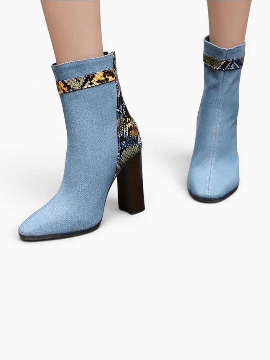 Amara Shoes Pointed Toe Back Zip Ankle Boot Chunky Heel