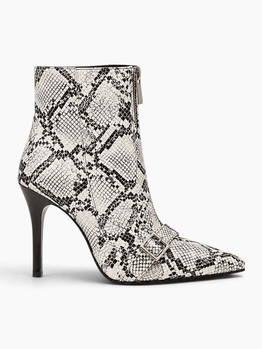 Amara Shoes Pointed Toe Belt Buckle Ankle Boot Thin Zip