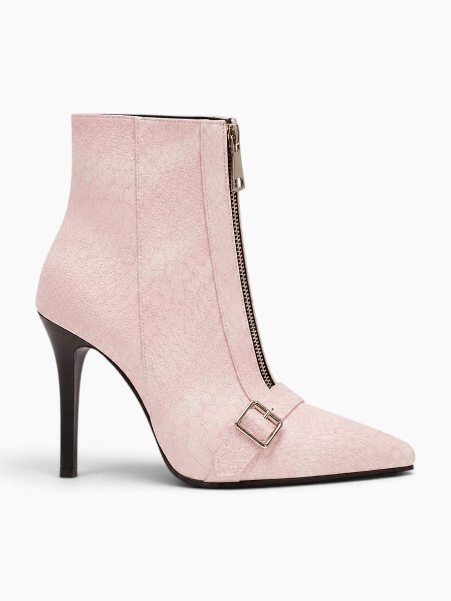 Amara Shoes Pointed Toe Belt Buckle Ankle Boot Thin Zip