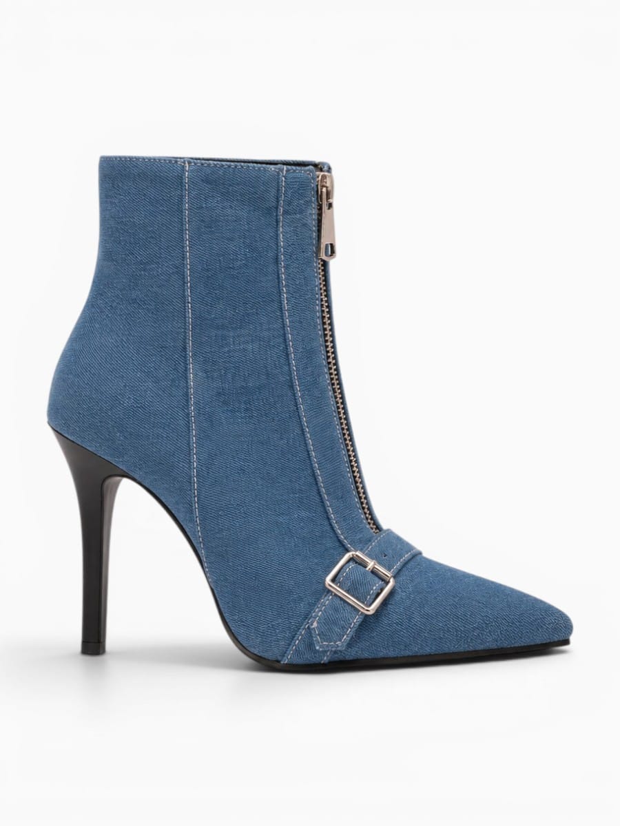 Amara Shoes Pointed Toe Belt Buckle Ankle Boot Thin Zip