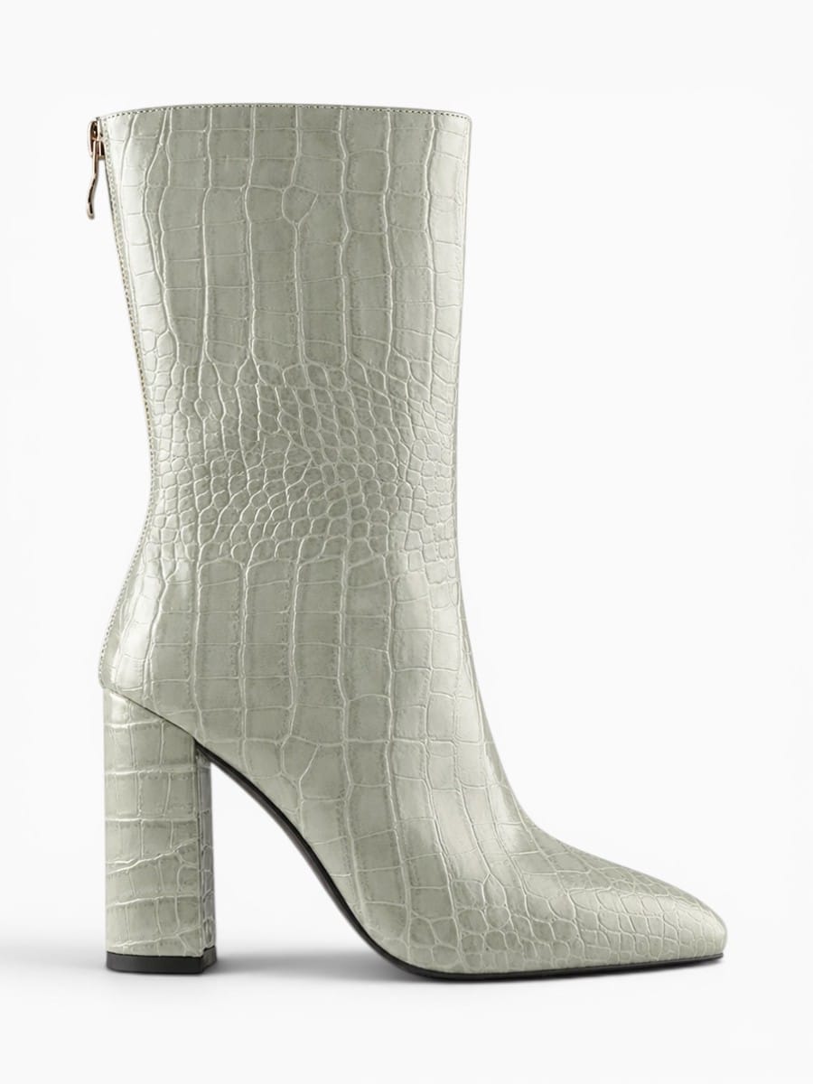 Amara Shoes Pointed Toe Croc Pattern Heeled Ankle Boots