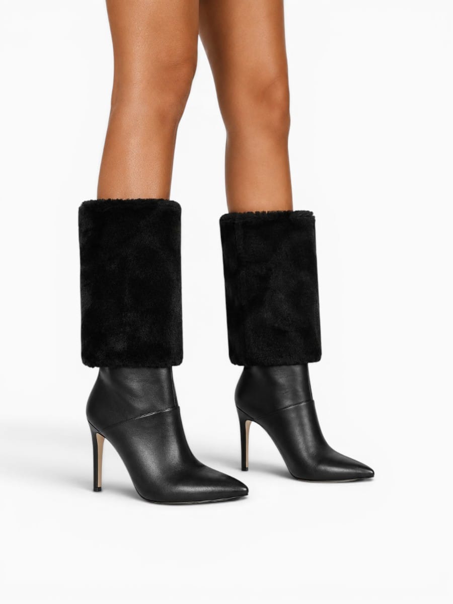 Amara Shoes Pointed Toe Fur Shaft Stiletto Mid Calf Boots