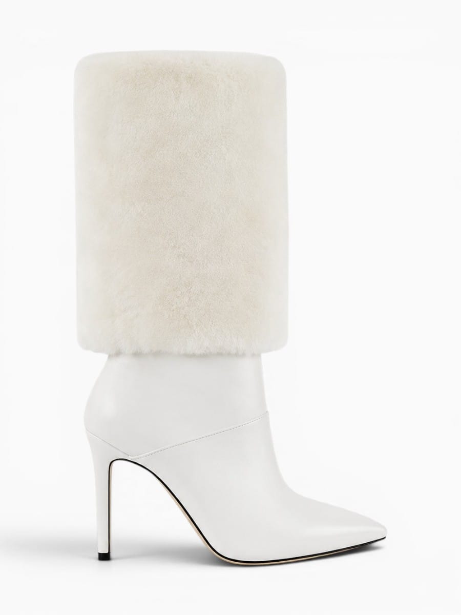 Amara Shoes Pointed Toe Fur Shaft Stiletto Mid Calf Boots
