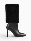 Amara Shoes Pointed Toe Fur Shaft Stiletto Mid Calf Boots