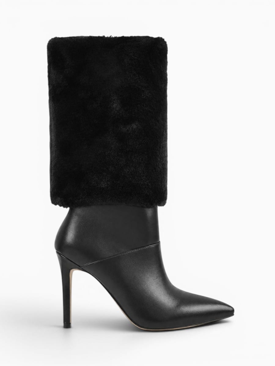 Amara Shoes Pointed Toe Fur Shaft Stiletto Mid Calf Boots