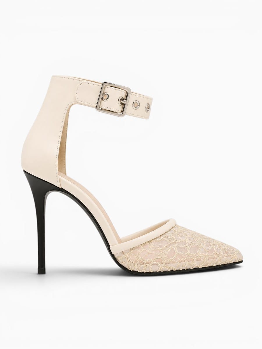 Amara Shoes Pointed Toe Lace Ankle Strap Stiletto Sandals