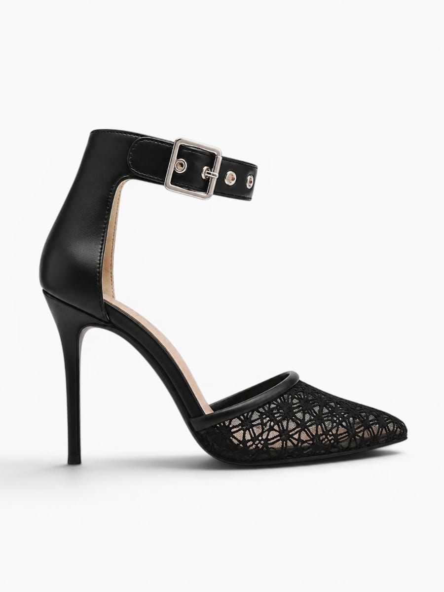 Amara Shoes Pointed Toe Lace Ankle Strap Stiletto Sandals