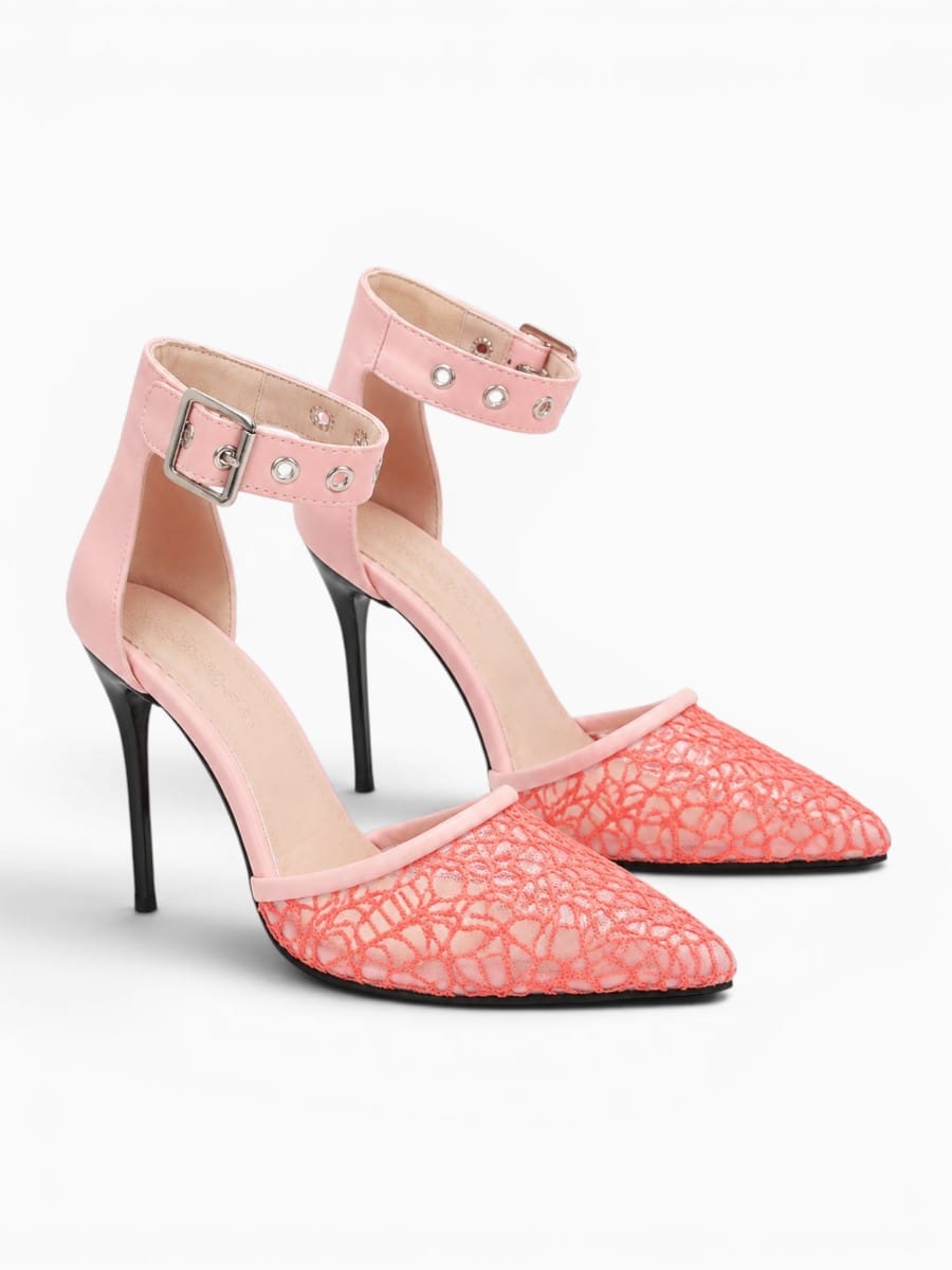 Amara Shoes Pointed Toe Lace Ankle Strap Stiletto Sandals