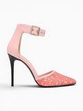 Amara Shoes Pointed Toe Lace Ankle Strap Stiletto Sandals