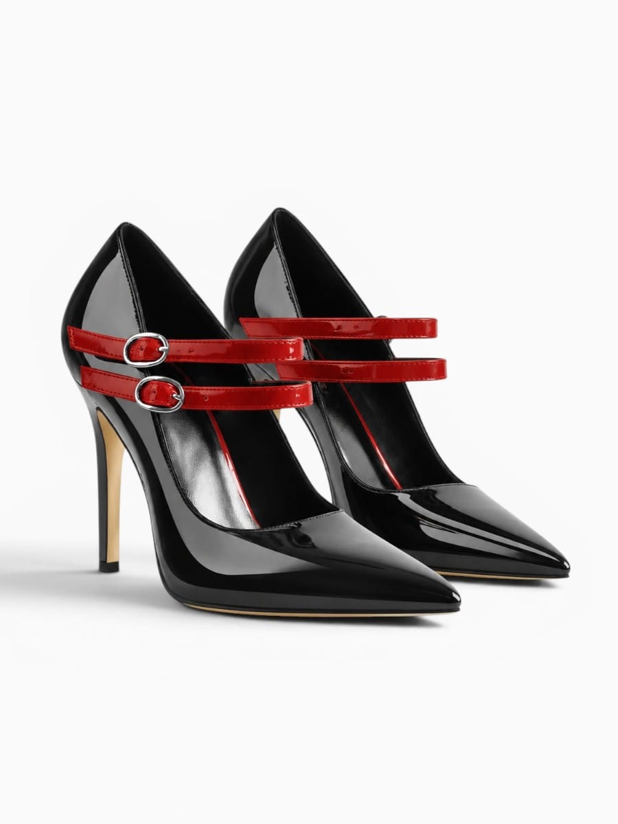 Amara Shoes Pointed Toe Mary Jane Double Strap Stiletto Heels