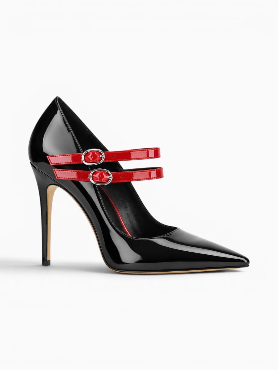 Amara Shoes Pointed Toe Mary Jane Double Strap Stiletto Heels