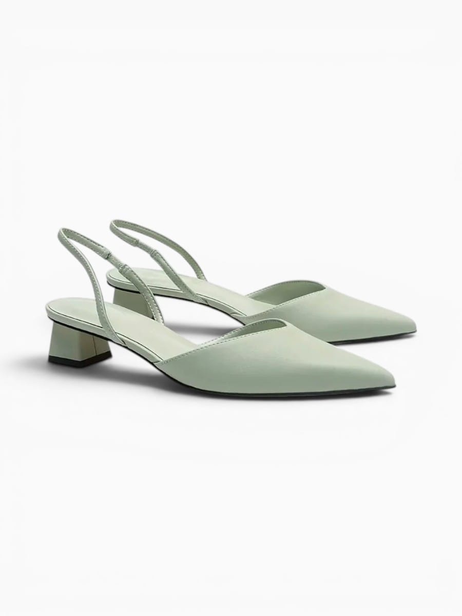 Amara Shoes Pointed Toe Slingback Sandals Low Block Heel Women