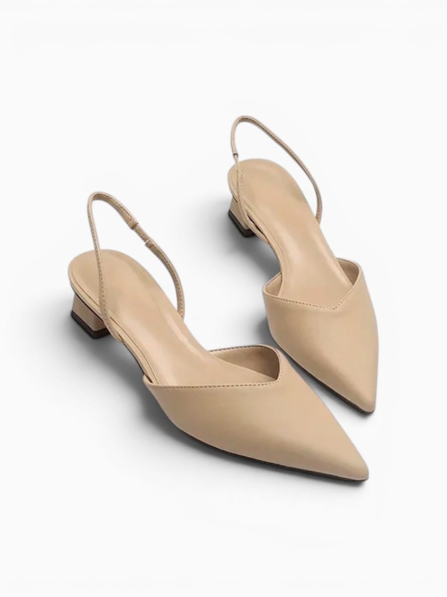 Amara Shoes Pointed Toe Slingback Sandals Low Block Heel Women