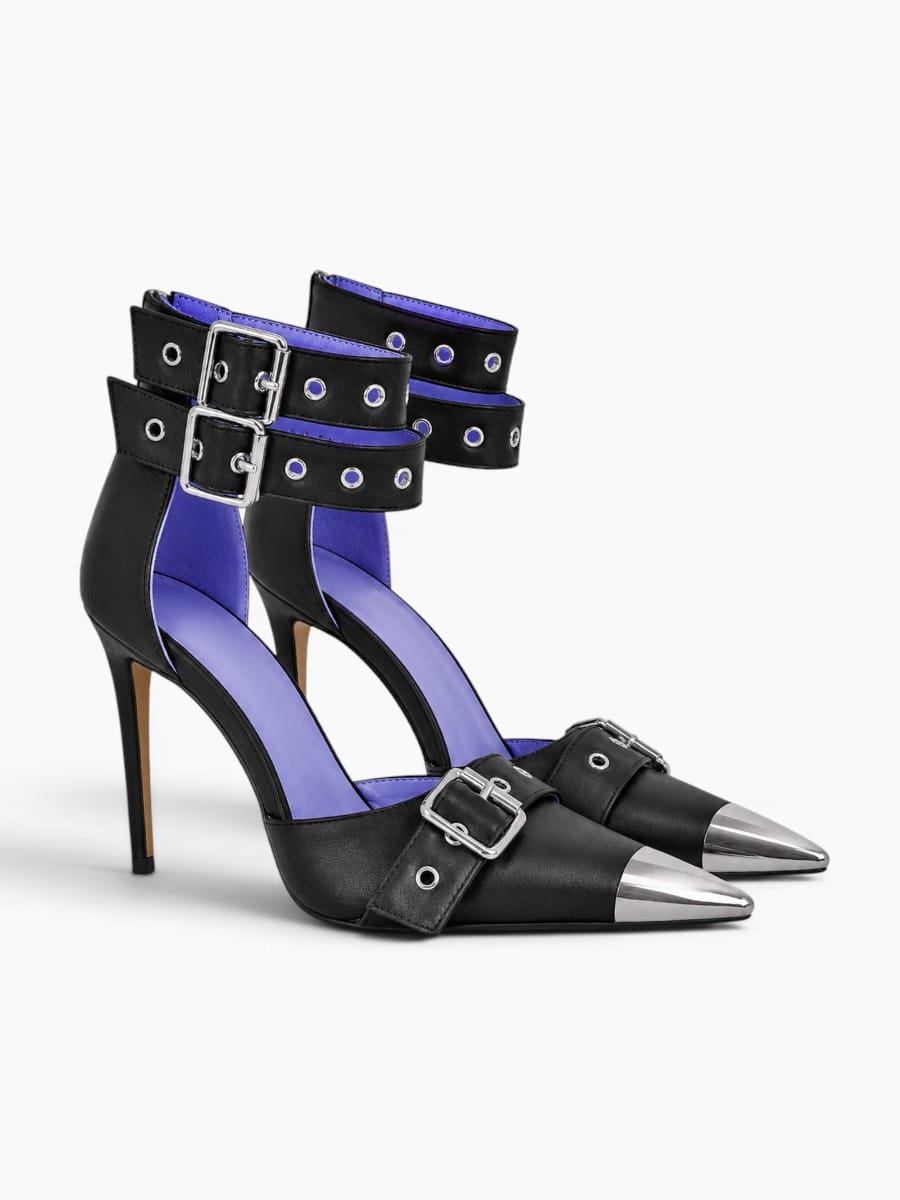 Amara Shoes Pointed Toe Stiletto Ankle Strap Sandals
