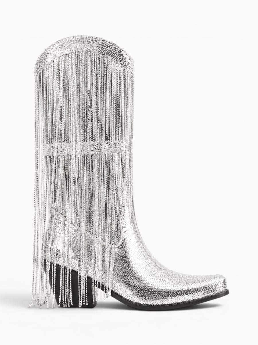 Amara Shoes Purple Sequin Fringe Cowboy Boots