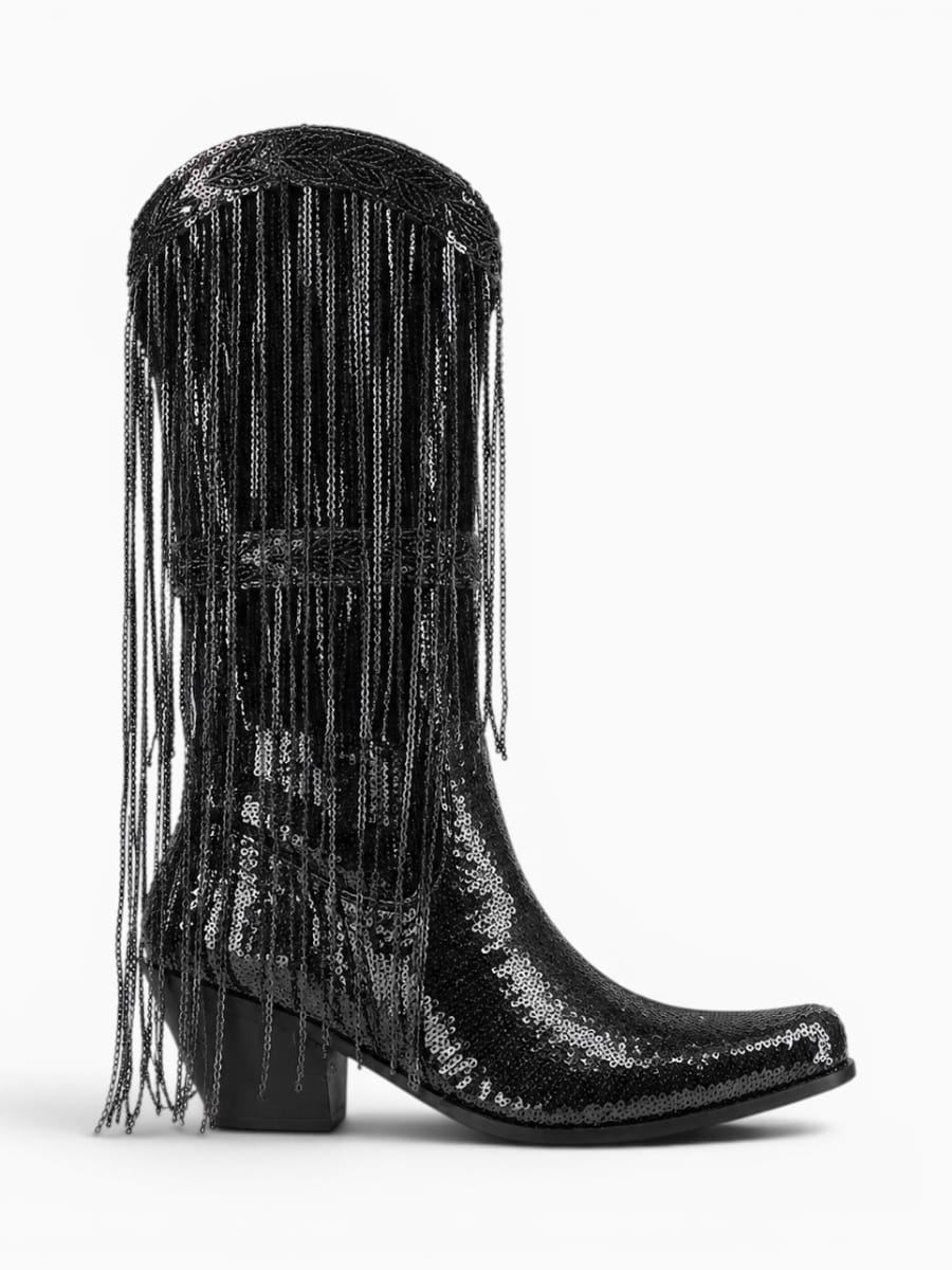 Amara Shoes Purple Sequin Fringe Cowboy Boots