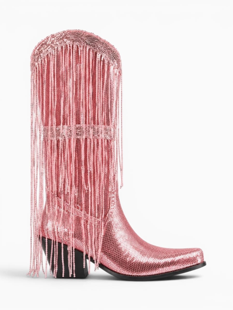 Amara Shoes Purple Sequin Fringe Cowboy Boots