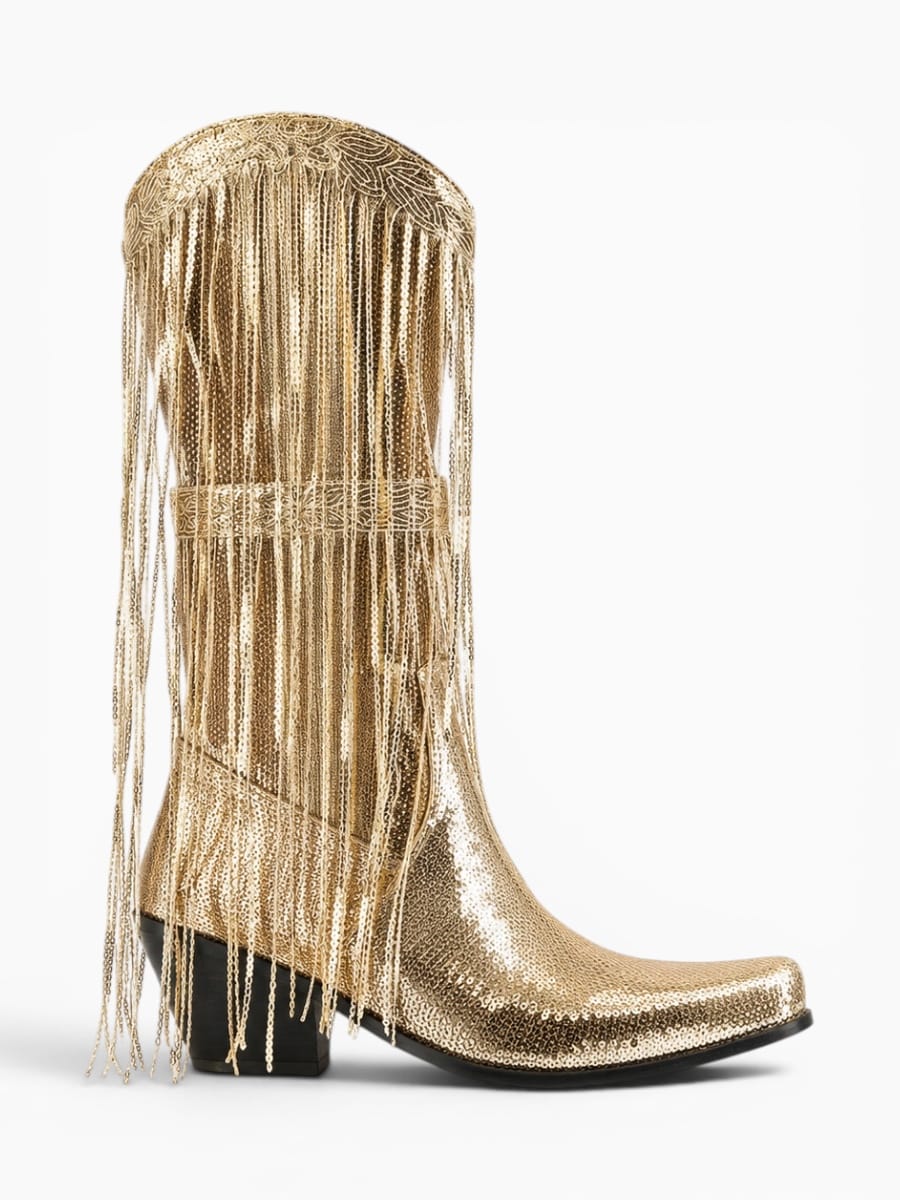 Amara Shoes Purple Sequin Fringe Cowboy Boots