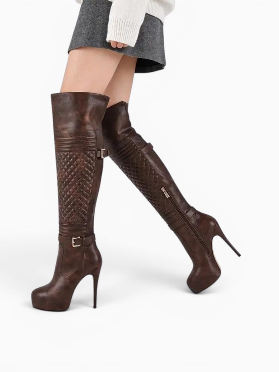 Amara Shoes Quilted Platform Over Knee Boots