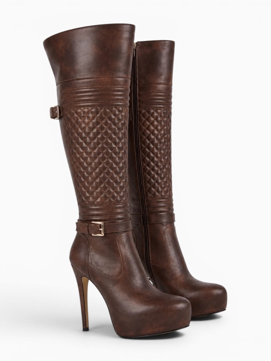 Amara Shoes Quilted Platform Over Knee Boots
