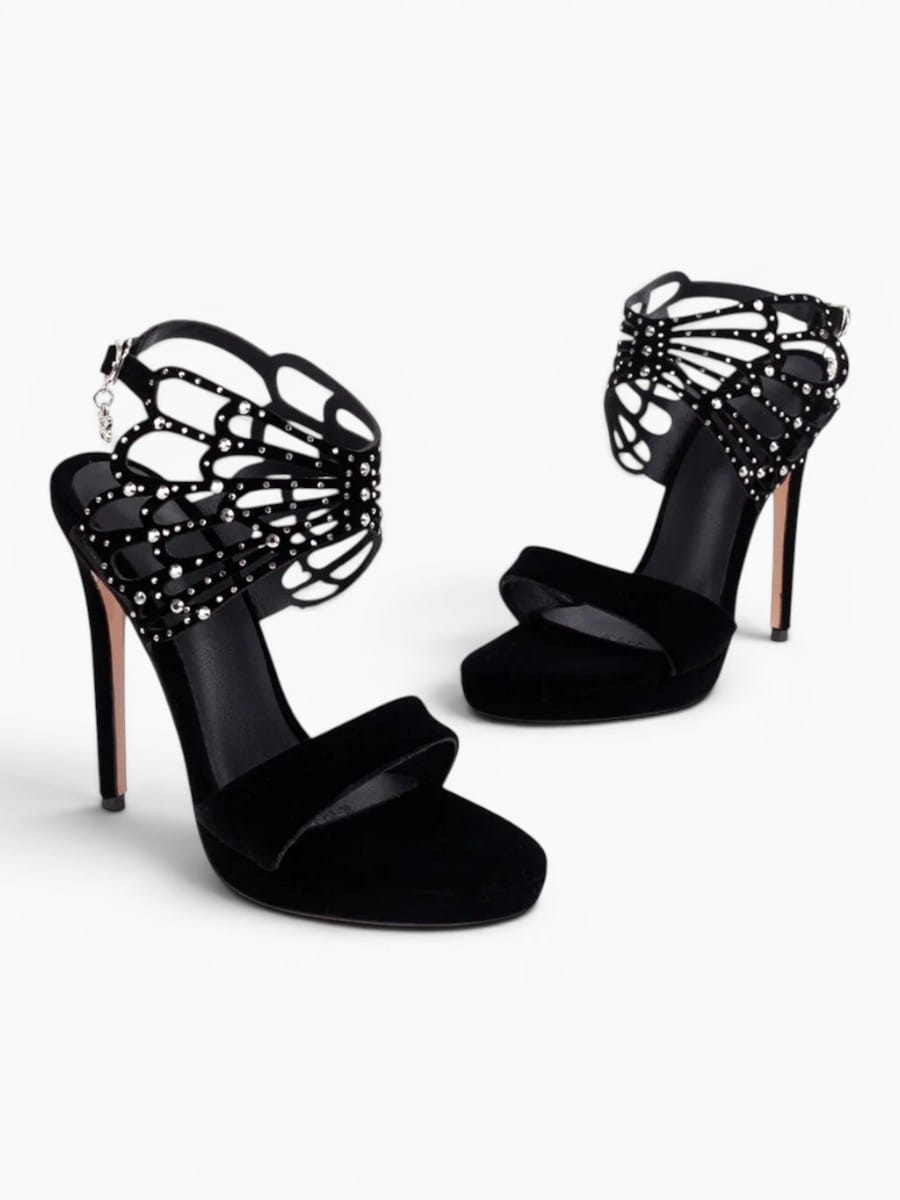 Amara Shoes Rhinestone Ankle Strap Stiletto Heel Sandals