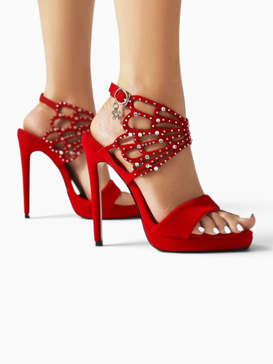 Amara Shoes Rhinestone Ankle Strap Stiletto Heel Sandals