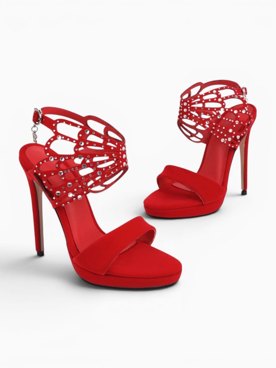 Amara Shoes Rhinestone Ankle Strap Stiletto Heel Sandals