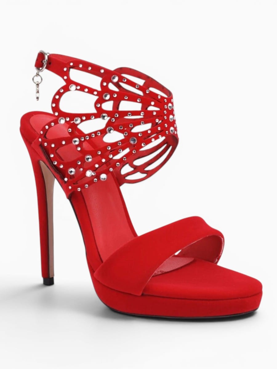 Amara Shoes Rhinestone Ankle Strap Stiletto Heel Sandals