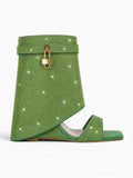 Amara Shoes Rhinestone Ankle Wrap Heeled Sandals With Lock Detail