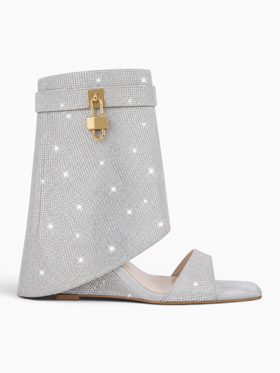 Amara Shoes Rhinestone Ankle Wrap Heeled Sandals With Lock Detail
