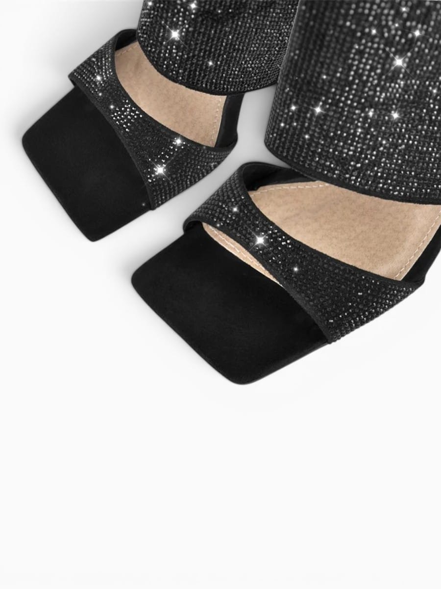 Amara Shoes Rhinestone Ankle Wrap Heeled Sandals With Lock Detail