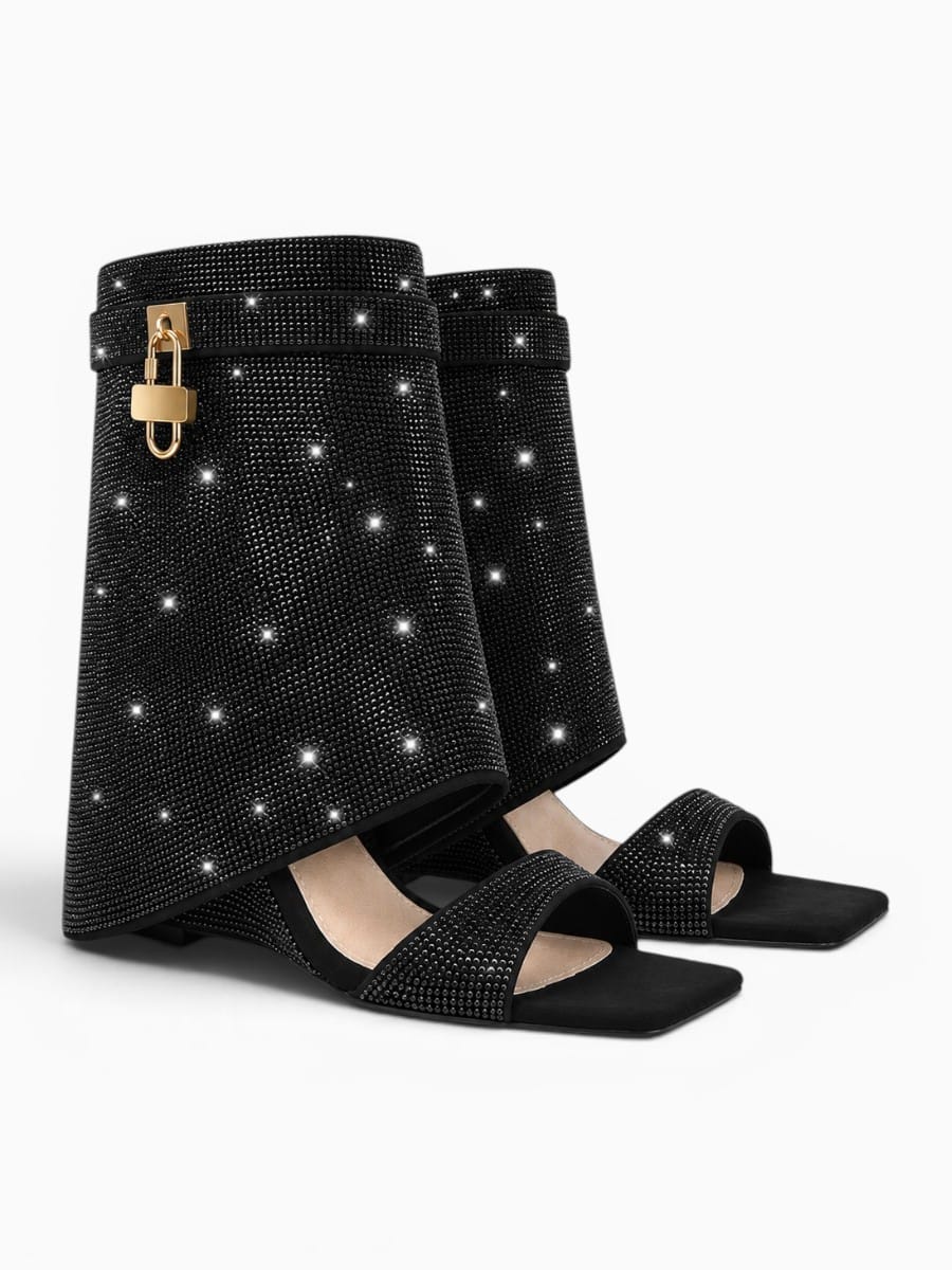 Amara Shoes Rhinestone Ankle Wrap Heeled Sandals With Lock Detail