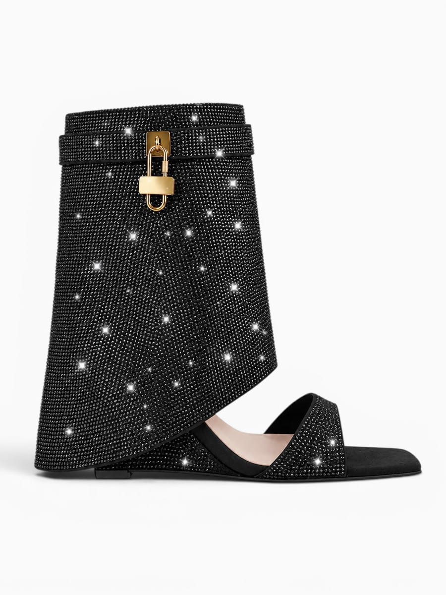 Amara Shoes Rhinestone Ankle Wrap Heeled Sandals With Lock Detail