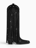 Amara Shoes Rhinestone Fringe Pull On Knee High Cowboy Boots