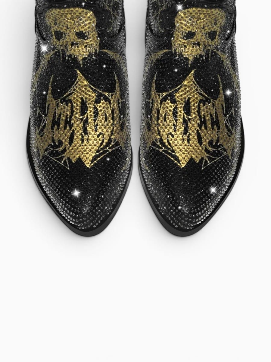 Amara Shoes Rhinestone Gothic Pattern Mid Calf Western Boots