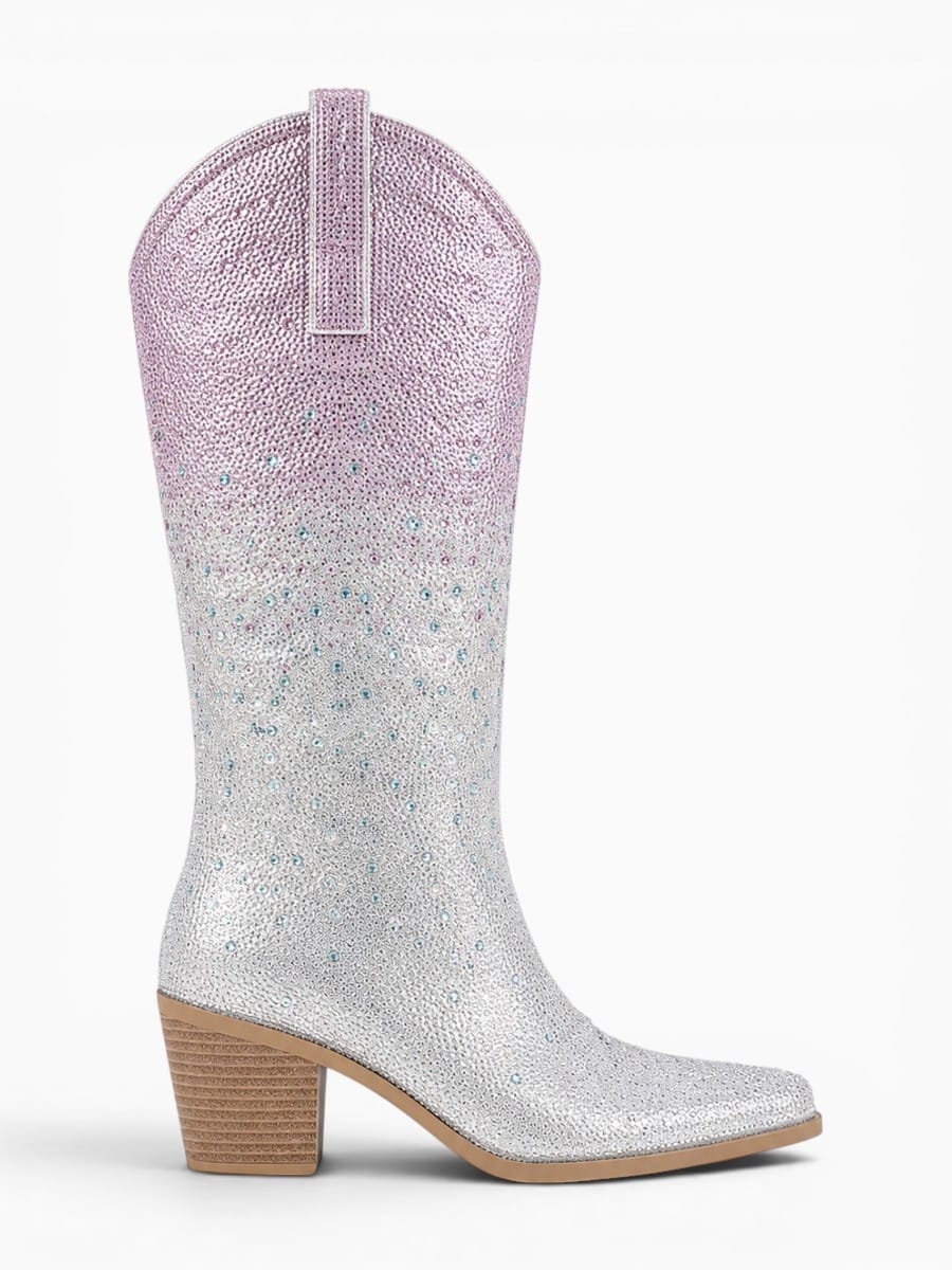 Amara Shoes Rhinestone Gradient Knee High Western Cowboy Boots