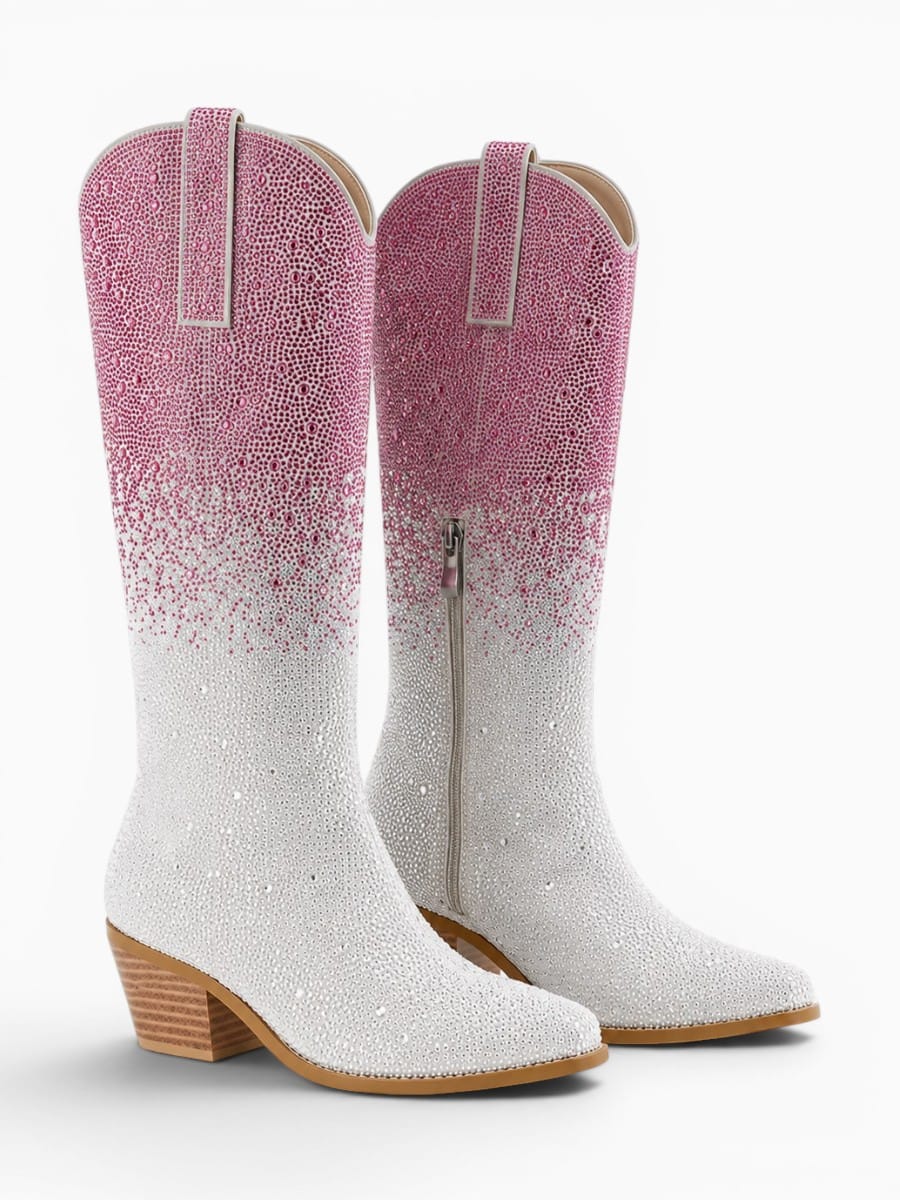 Amara Shoes Rhinestone Gradient Knee High Western Cowboy Boots